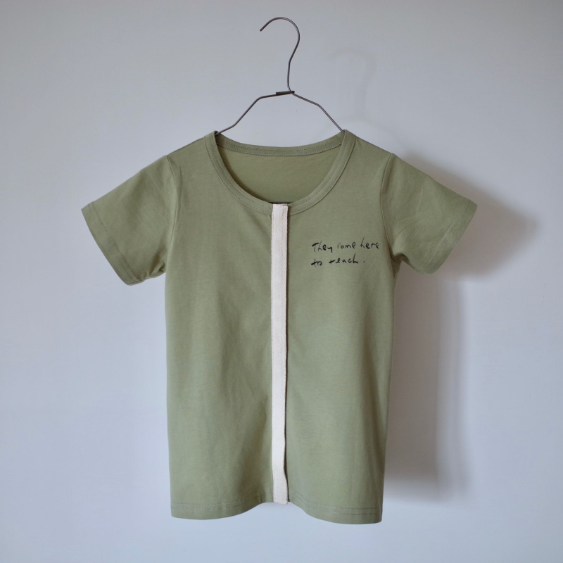 Cardigan tee . w snaps (Text on tee: They come here to teach)